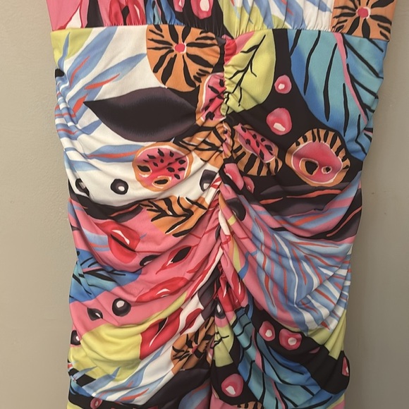 Hale Bob Wrap Dress Size S Colorful Floral Leaf Print Tassels Cap Sleeve Summer - Picture 6 of 10